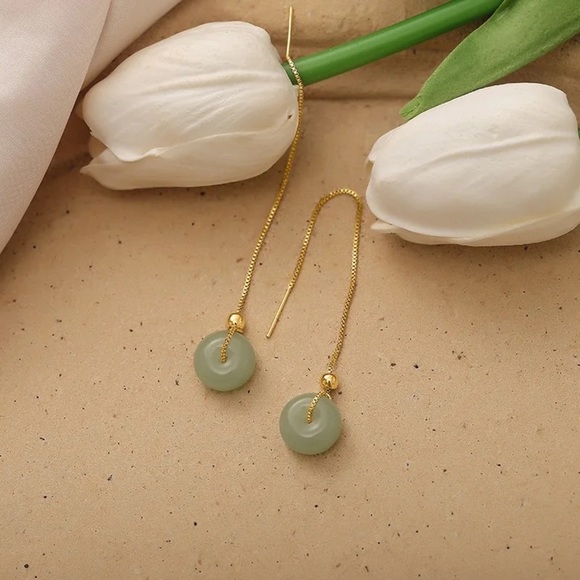 14K Gold filled Jade Earrings - Picture 4 of 7